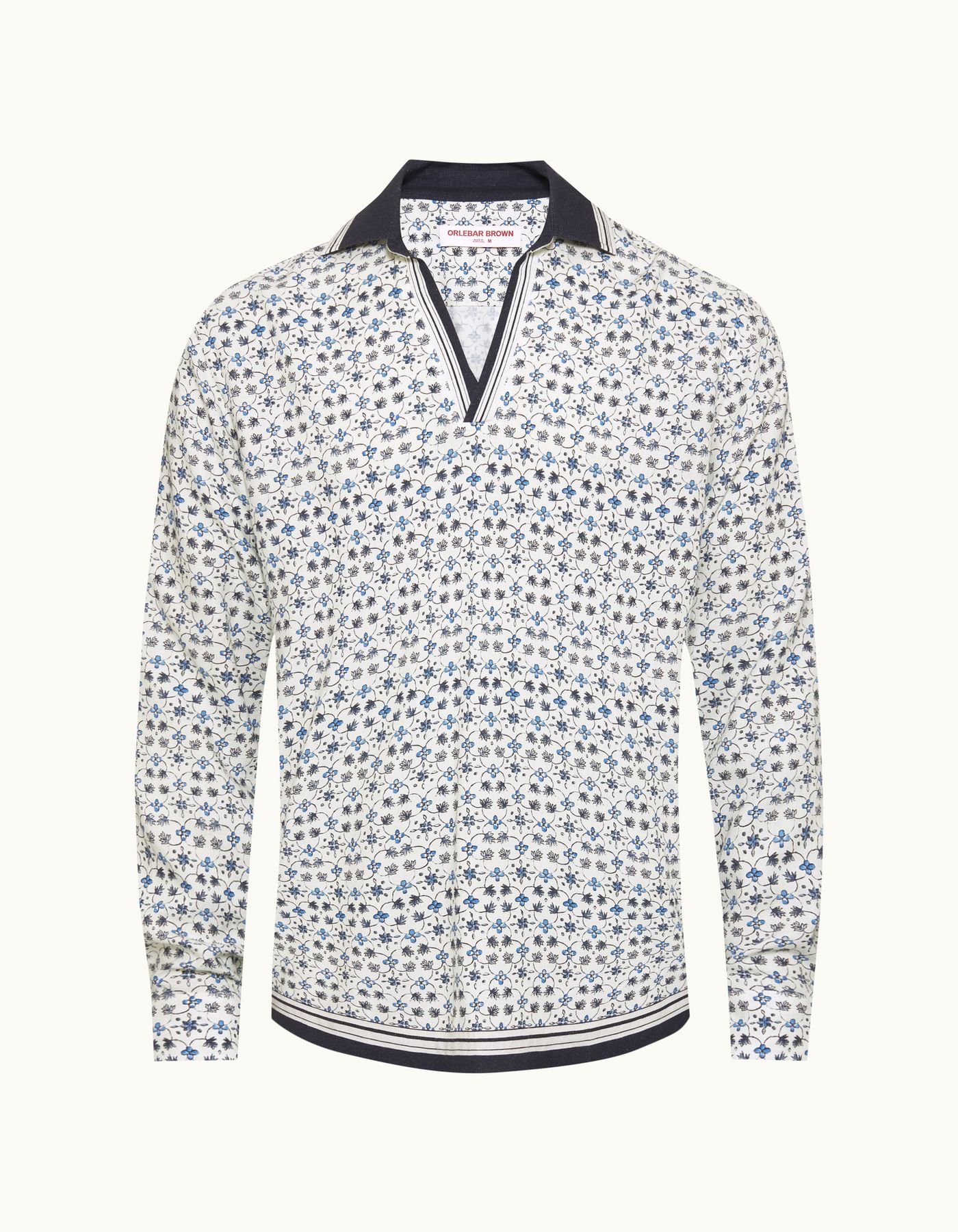 Ridley - Mens Fiore Print Relaxed Fit Resort Placket Overhead Shirt in Cashew Colour