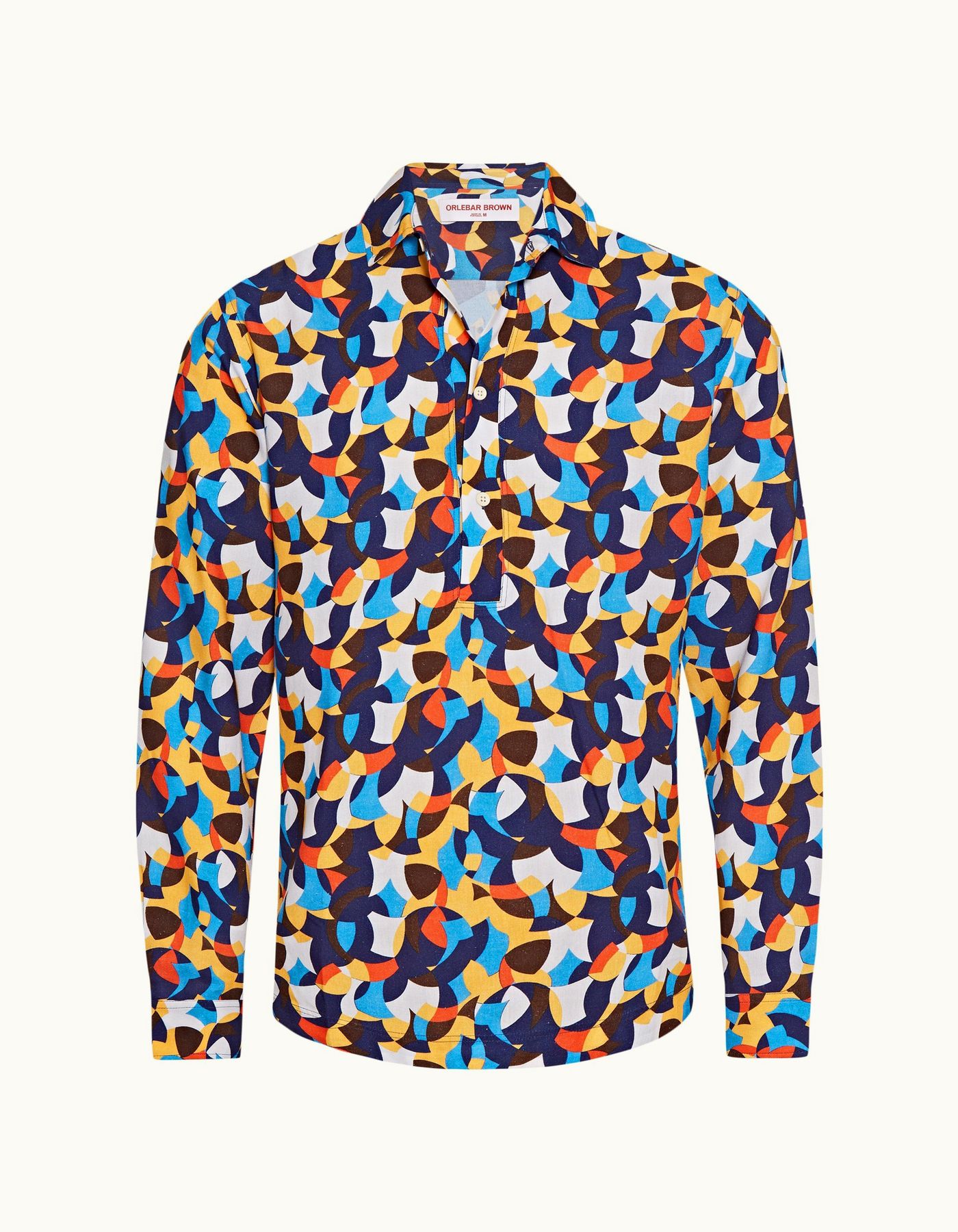 Ridley Moissan - Mens Yellow Blaze/Horizon Blue Moissan Print Overhead Linen Blend Shirt