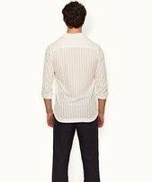 Ridley - Mens Tonal Chenille Stripe Relaxed Fit Overhead Shirt in White
