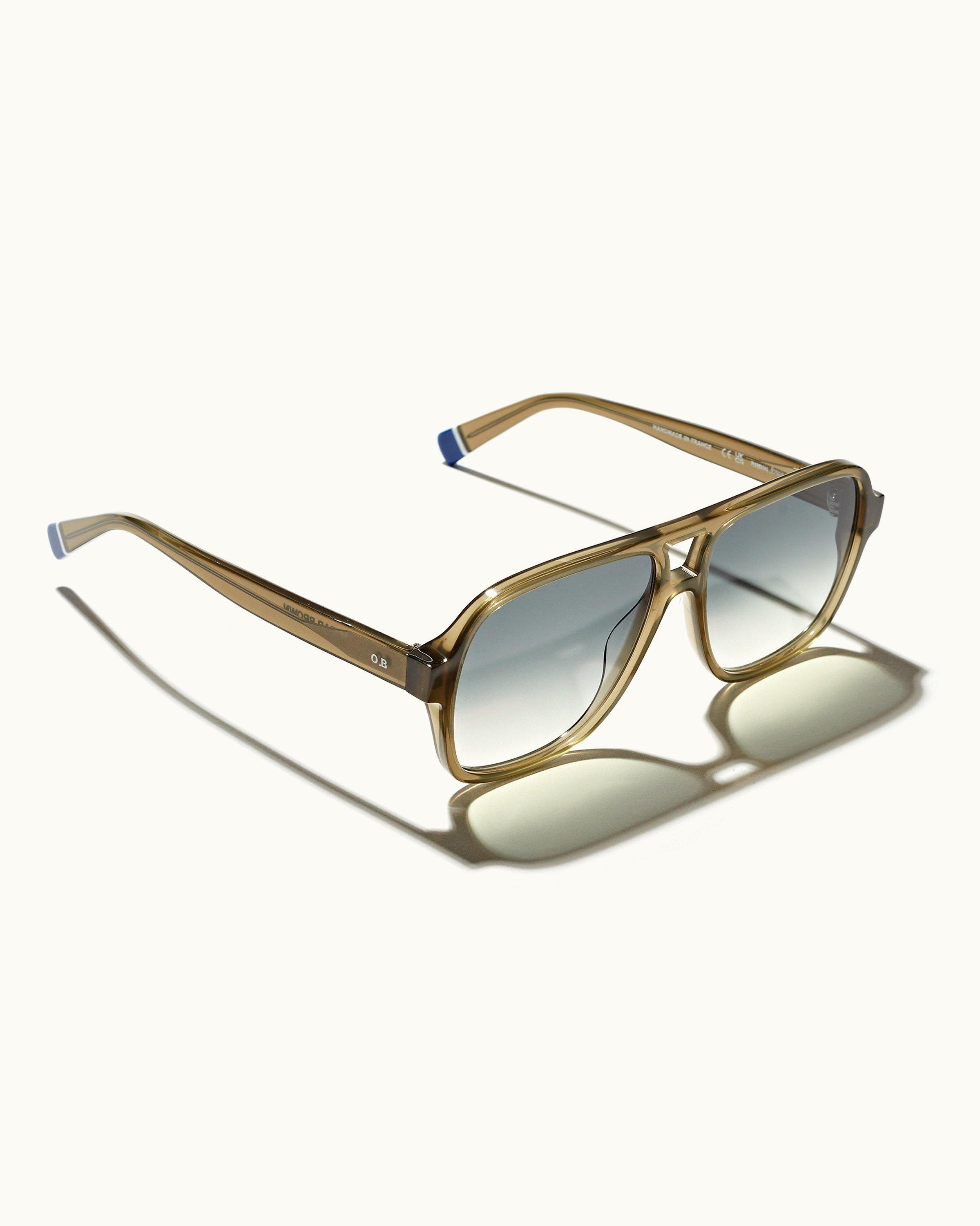 Black-Gold Double Bridge Classic Semi-Rimless Gradient Sunglasses with Gray Sunwear Lenses