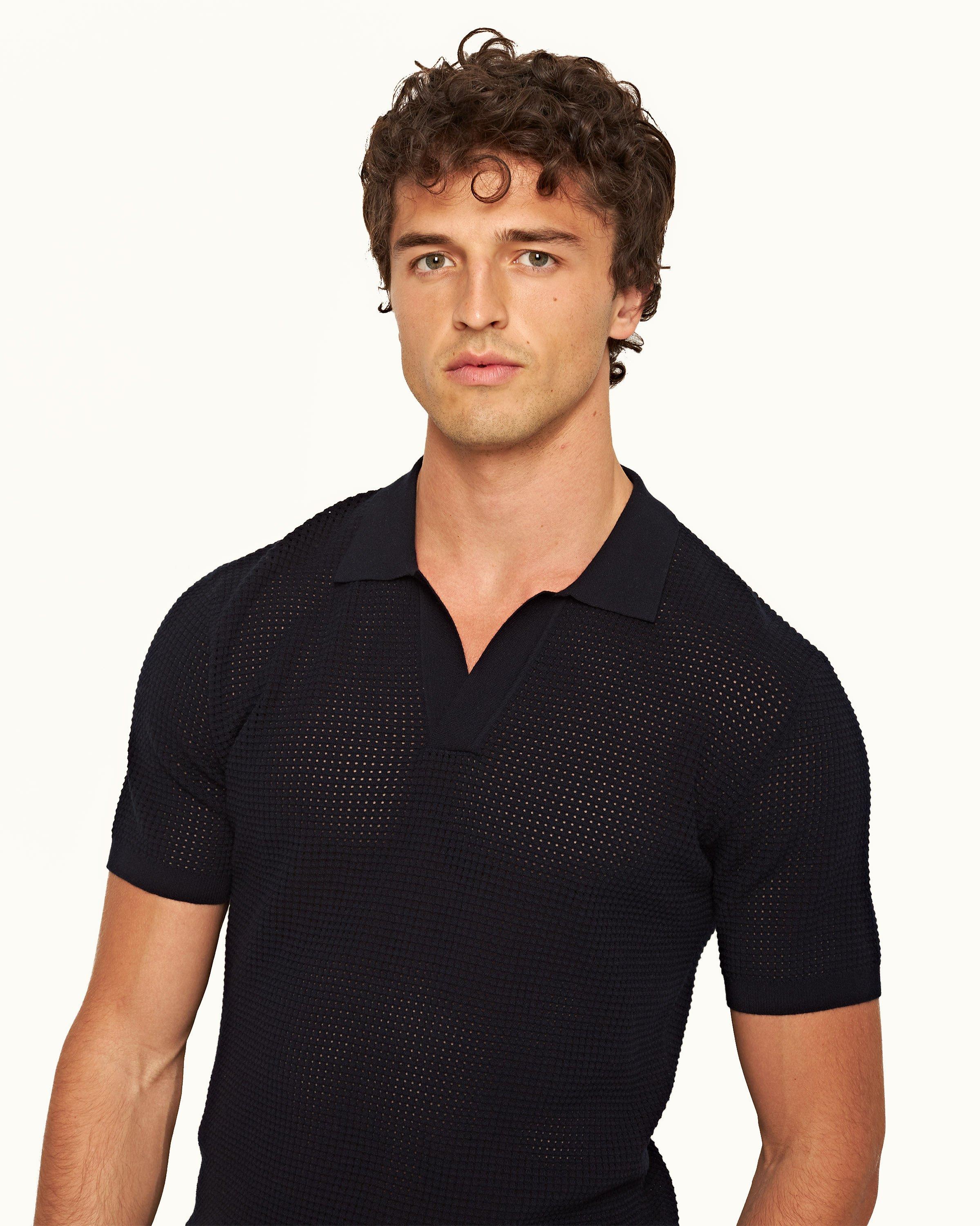 Night Iris Classic Fit Open Mesh Stitch Polo Shirt