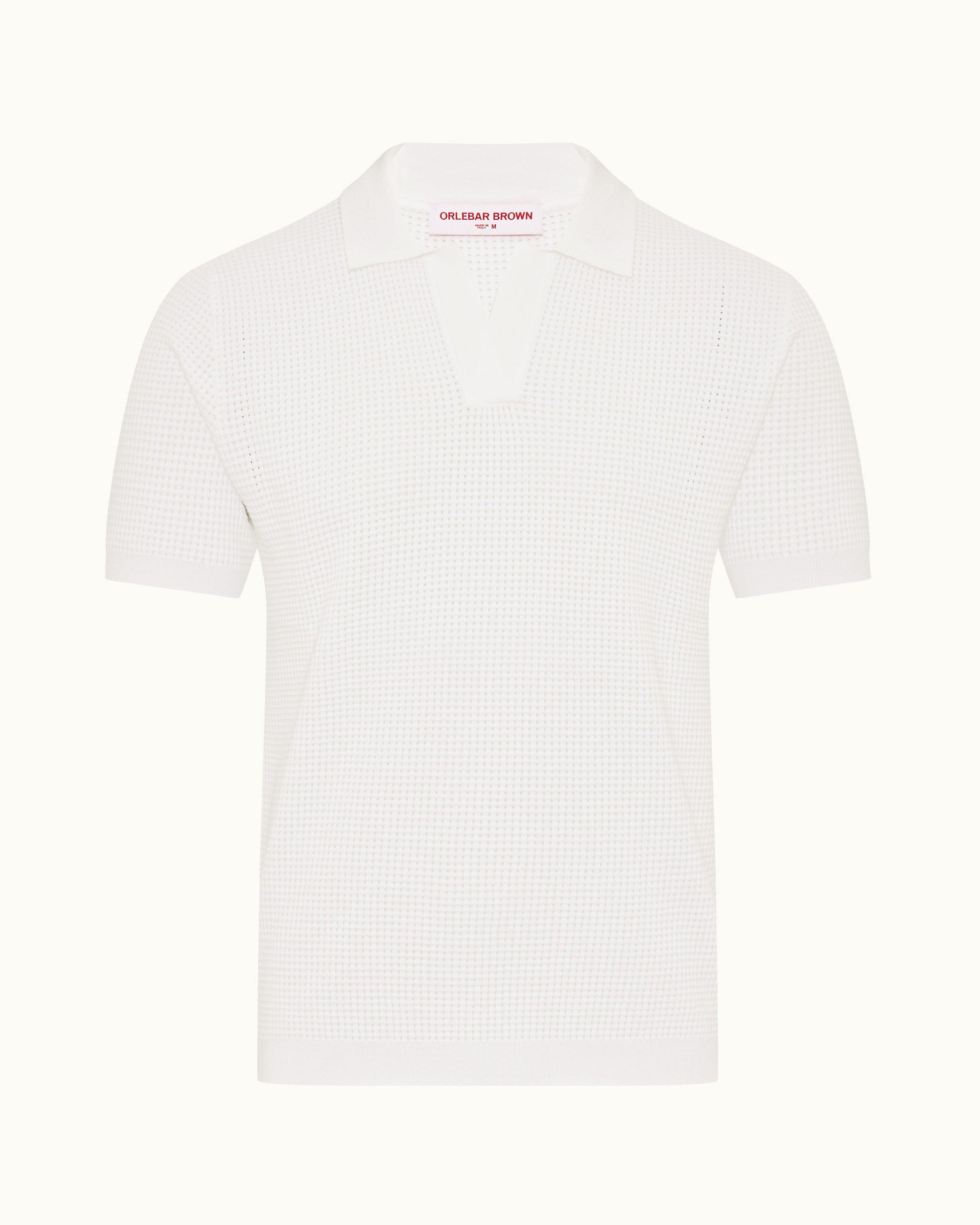 Orlebar Brown  White Classic Fit Open Mesh Stitch Polo Shirt