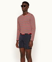Sammy Stripe - Mens Ink/Summer Red/White Sand Stripe Long-Sleeve Cotton T-shirt