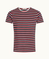 Sammy Towelling - Mens Summer Red/Marina Aqua O.B Towelling Stripe Classic Fit T-shirt