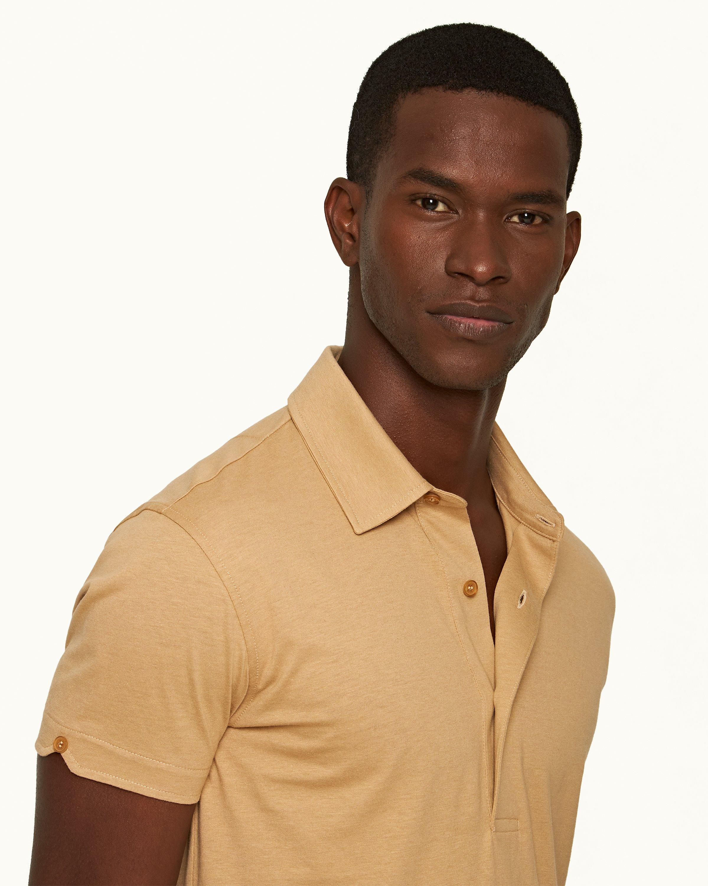 Orlebar Brown Biscuit Tailored Fit Cotton Silk Polo Shirt