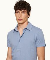 Sebastian Silk - Mens Tailored Fit Cotton-Silk Polo Shirt In Hush Blue