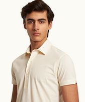 Sebastian Cotton Silk - Mens 007 White Sand Tailored Fit Short-Sleeve Cotton-Silk Polo Shirt