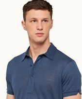 Sebastian Linen - Mens Classic Blue Tailored Fit Linen Polo Shirt