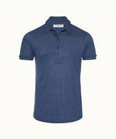 Sebastian Linen - Mens Classic Blue Tailored Fit Linen Polo Shirt