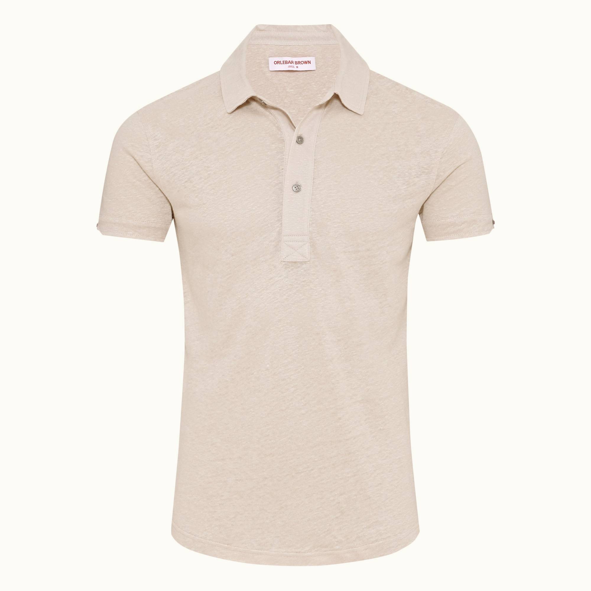 Sebastian Linen - Mens Pebble Tailored Fit Linen Polo Shirt