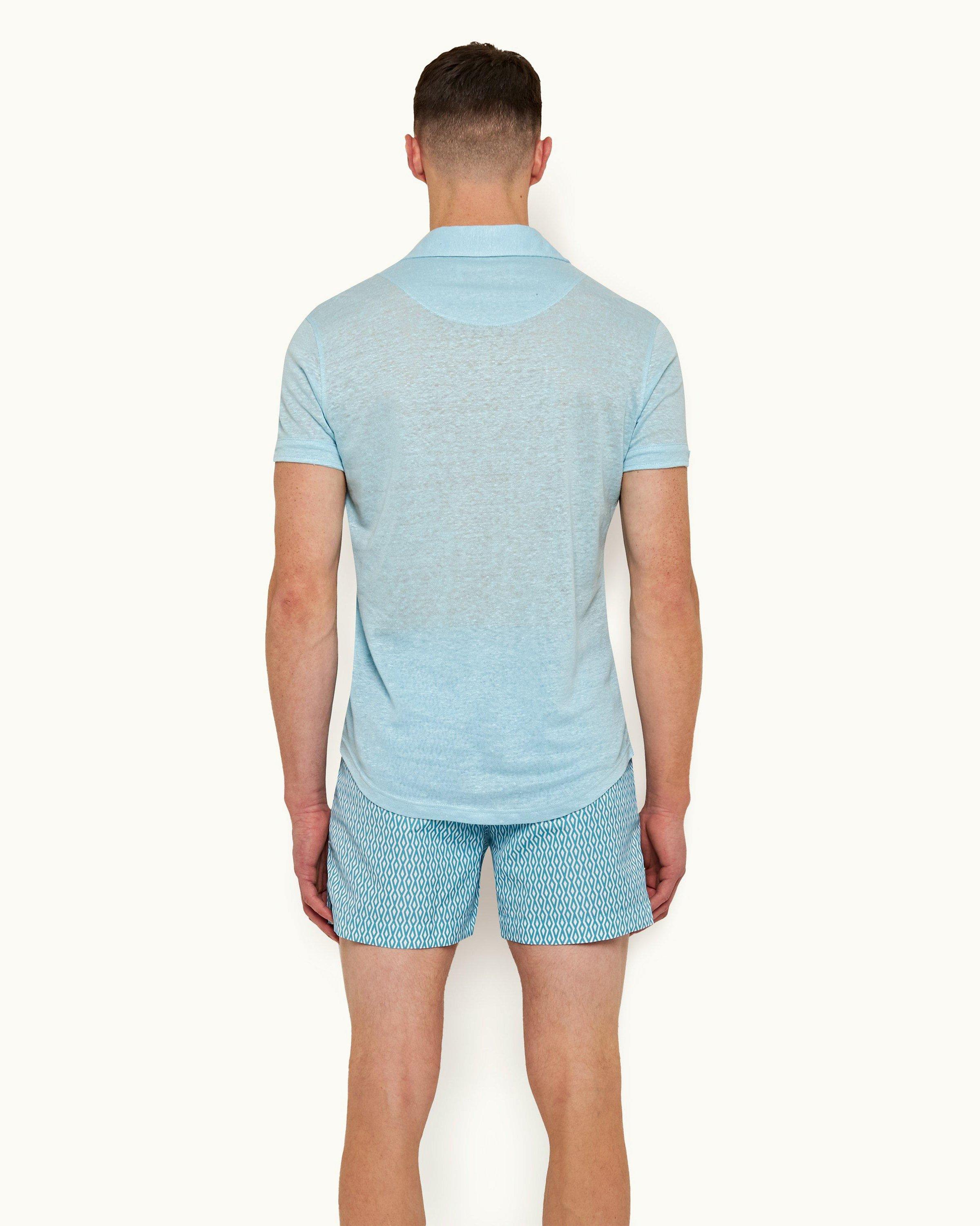 Light Blue Shirt with Brown Bermuda Shorts