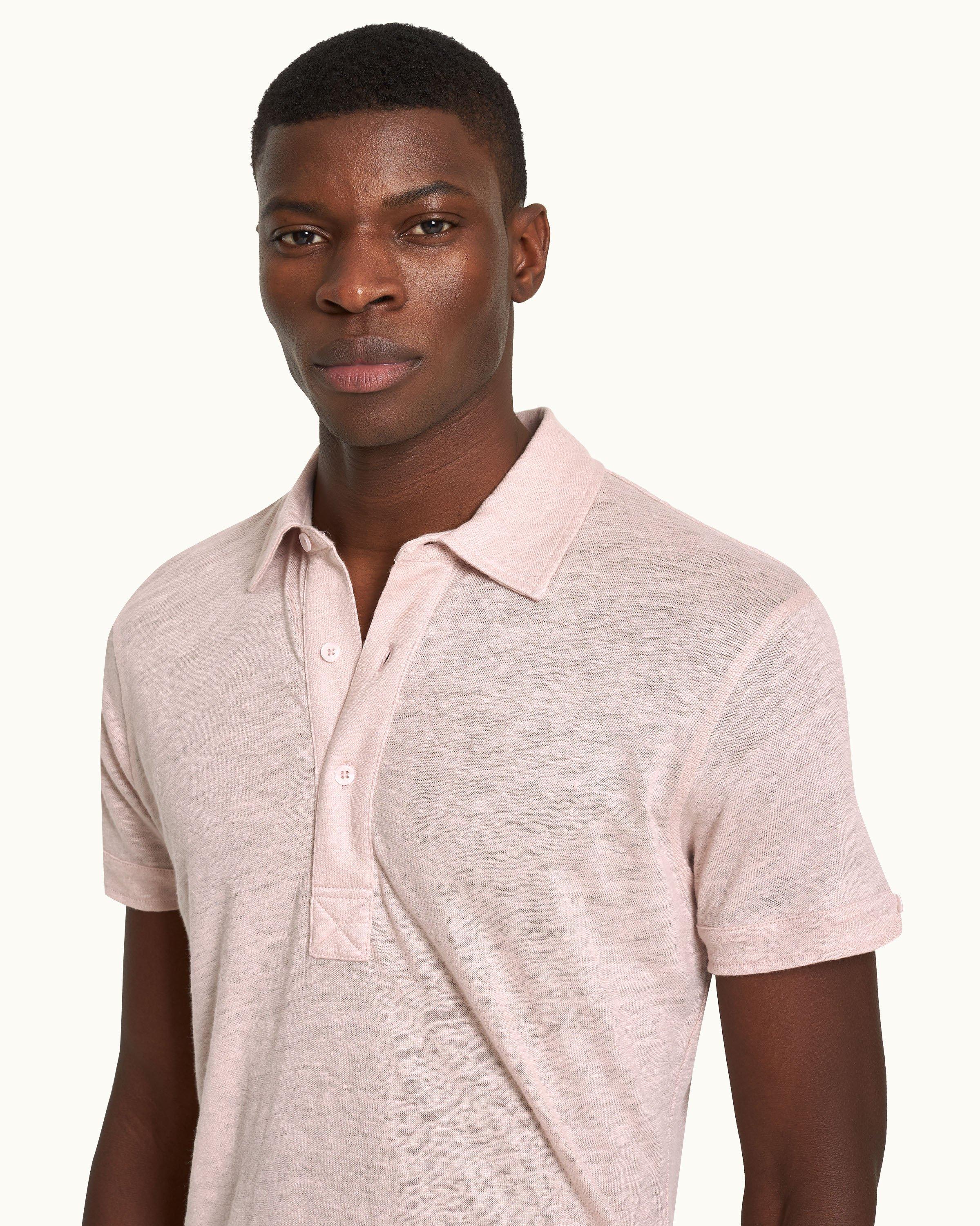 Orlebar Brown Seashell Pink Tailored Fit Linen Polo Shirt