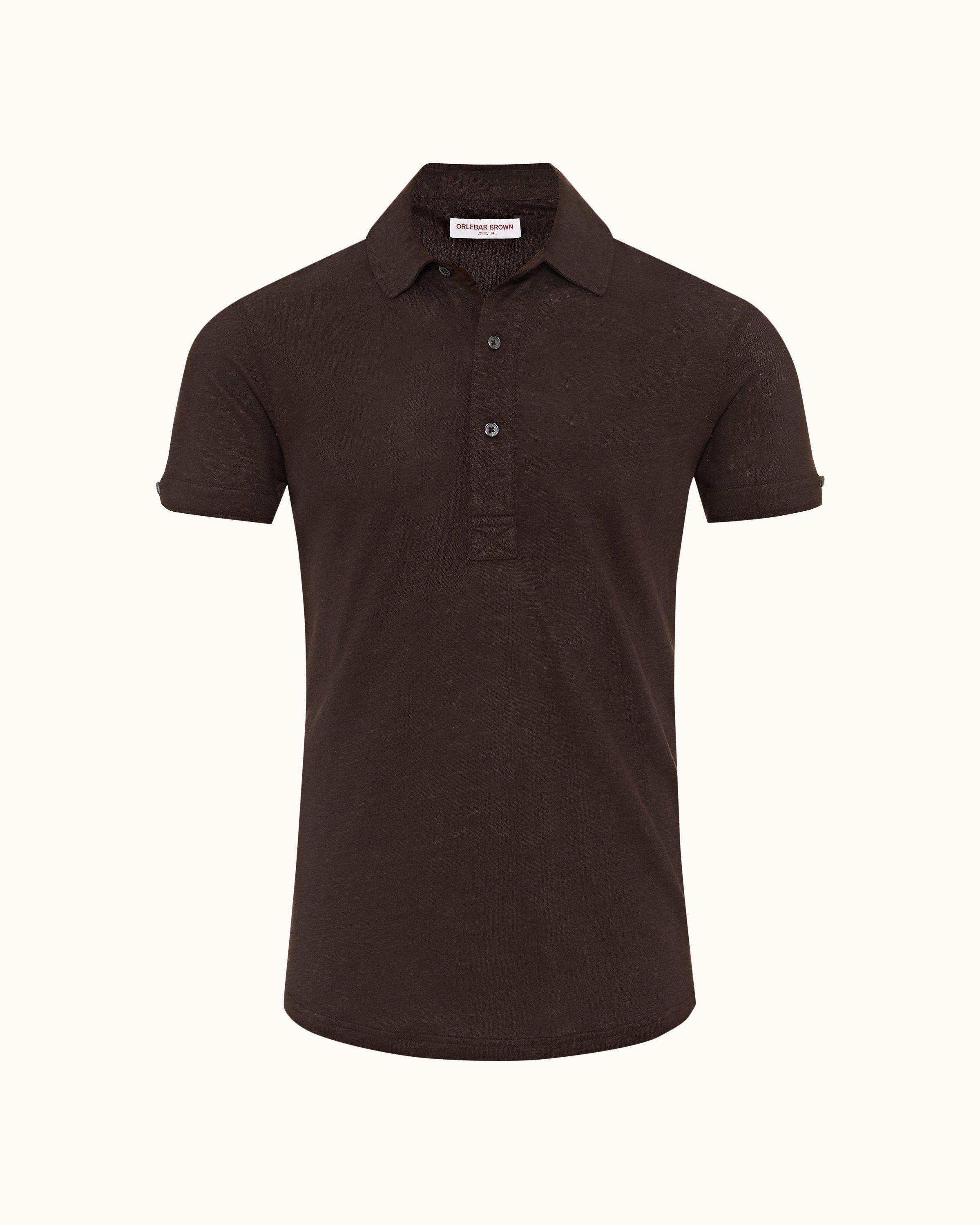 Mens Brown Linen Polo Shirt Designer Polo Shirts Orlebar Brown