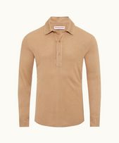 Sebastian Cashmere - Mens Biscuit Tailored Fit Long-Sleeve Cashmere Polo Shirt
