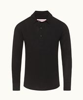 Sebastian Cashmere - Mens Black Tailored Fit Long-Sleeve Cashmere Polo Shirt