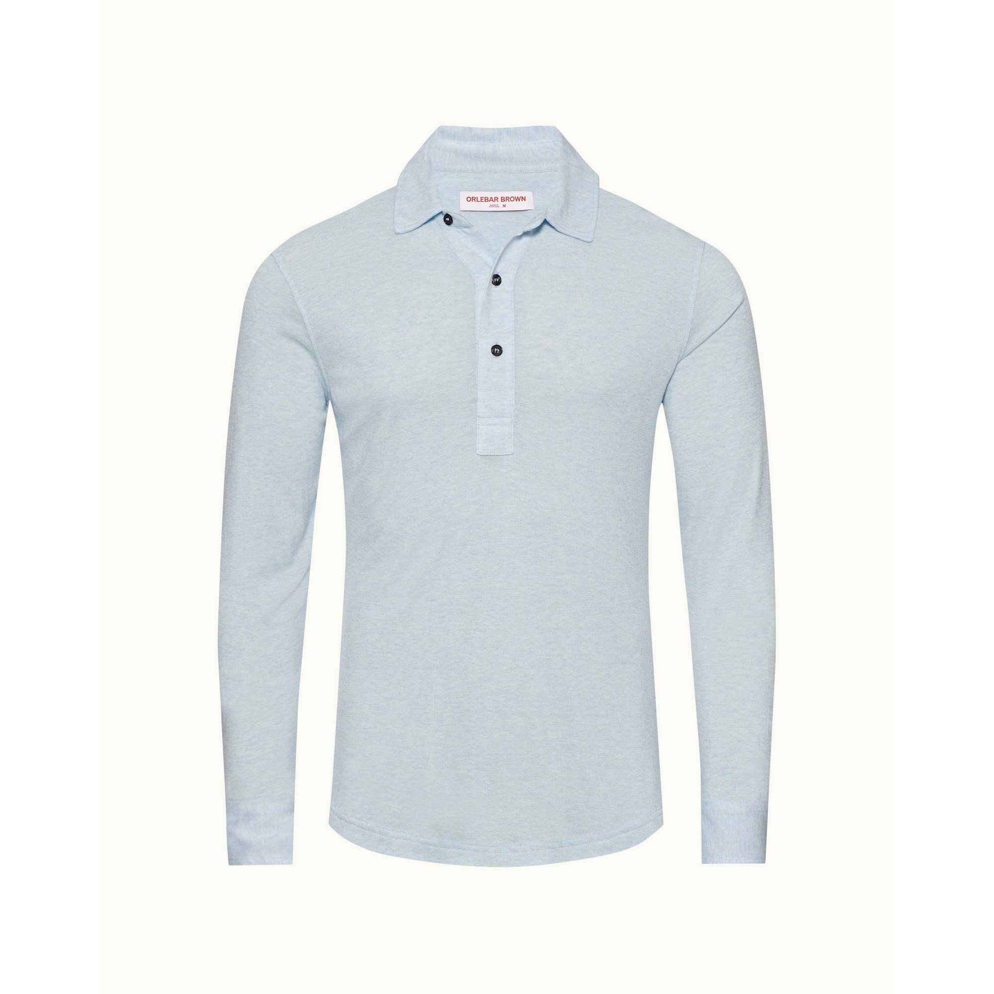 Sebastian Cashmere - Mens Clear Sky Tailored Fit Long-Sleeve Cashmere Polo Shirt