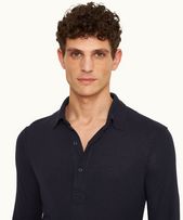 Sebastian Cashmere - Mens Night Iris Long-Sleeve Cashmere Polo Shirt