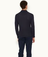 Sebastian Cashmere - Mens Tailored Fit Long-Sleeve Modal-Cashmere Polo Shirt In Night Iris Blue