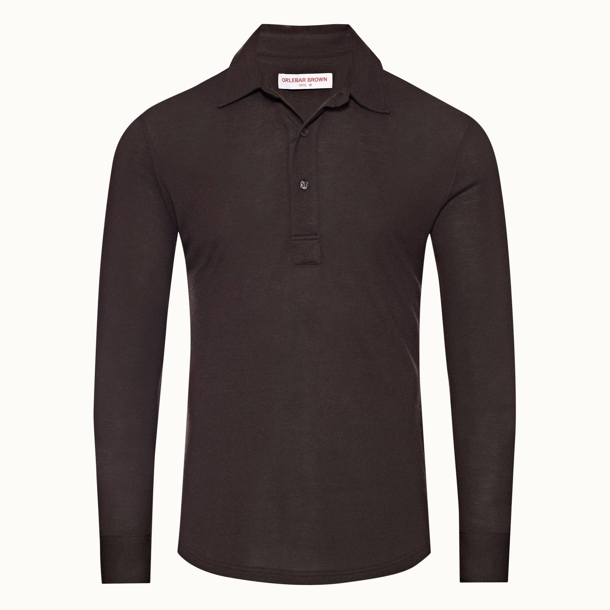 Sebastian Cashmere - Mens Truffle Tailored Fit Long-Sleeve Cashmere Polo Shirt