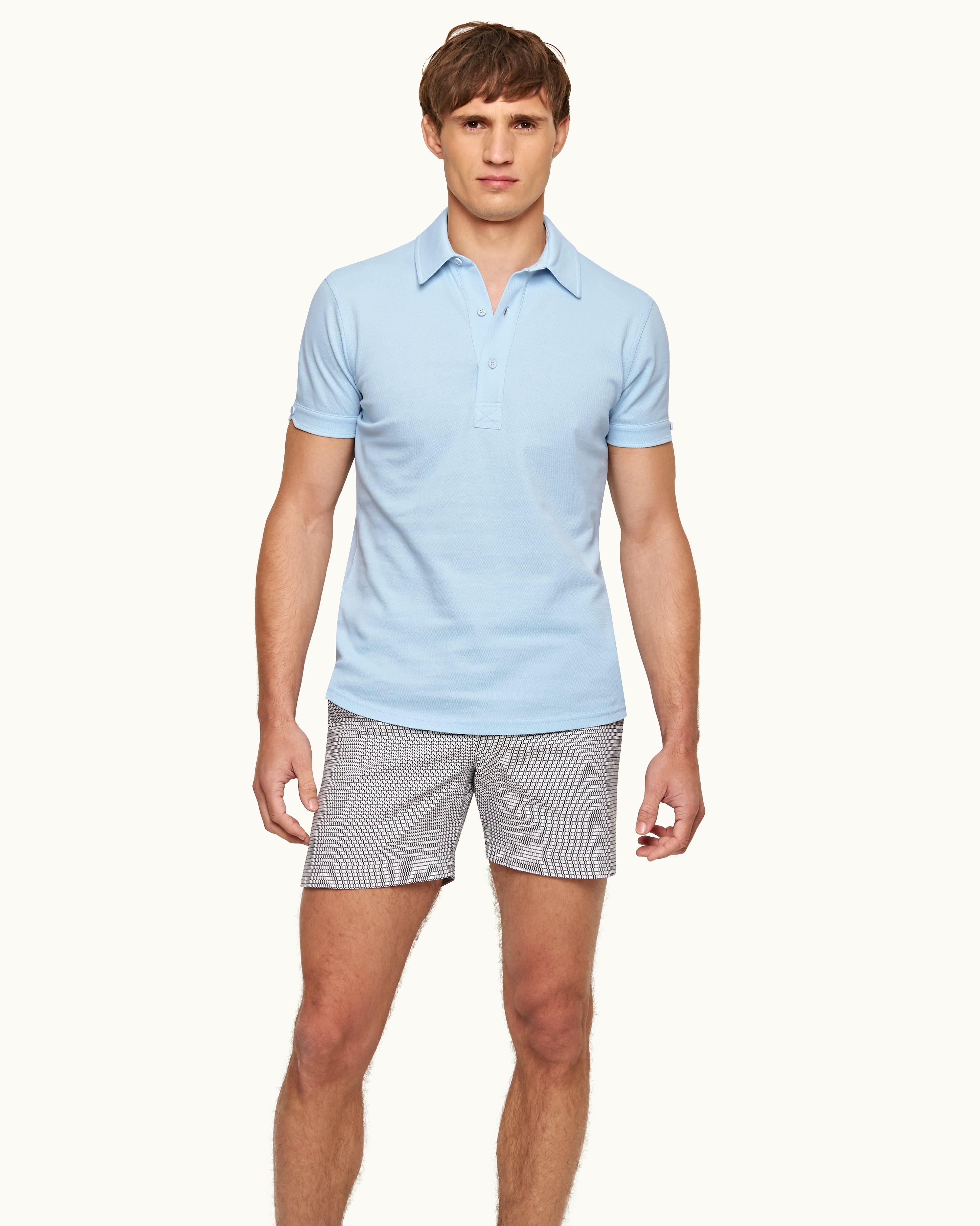 Light Blue Shirt with Brown Bermuda Shorts