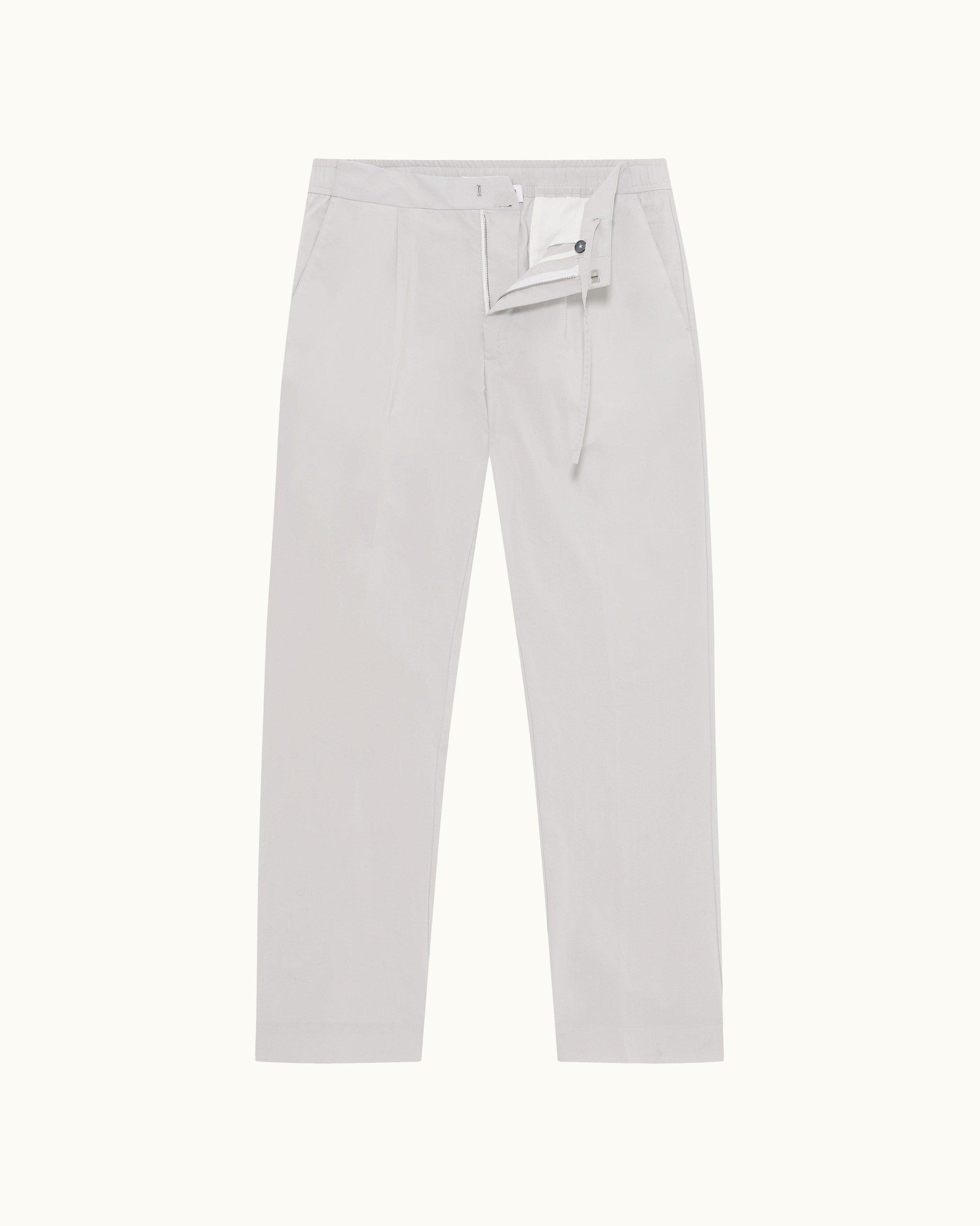 PLEATED COTTON - LINEN TROUSERS - Oyster-white