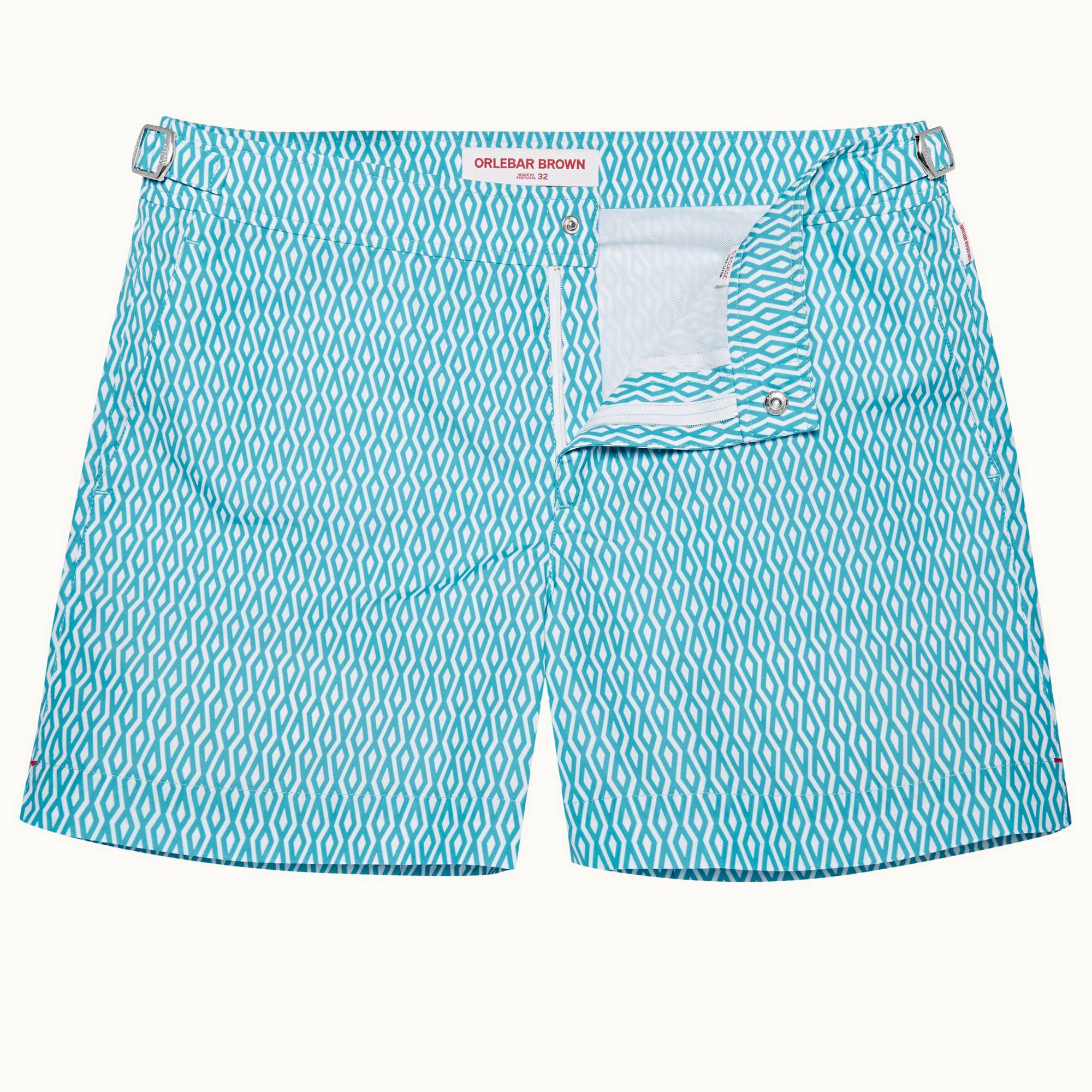 Setter - Mens Cerulean/White Aldo Geometric Print Shorter-Length Swim Shorts