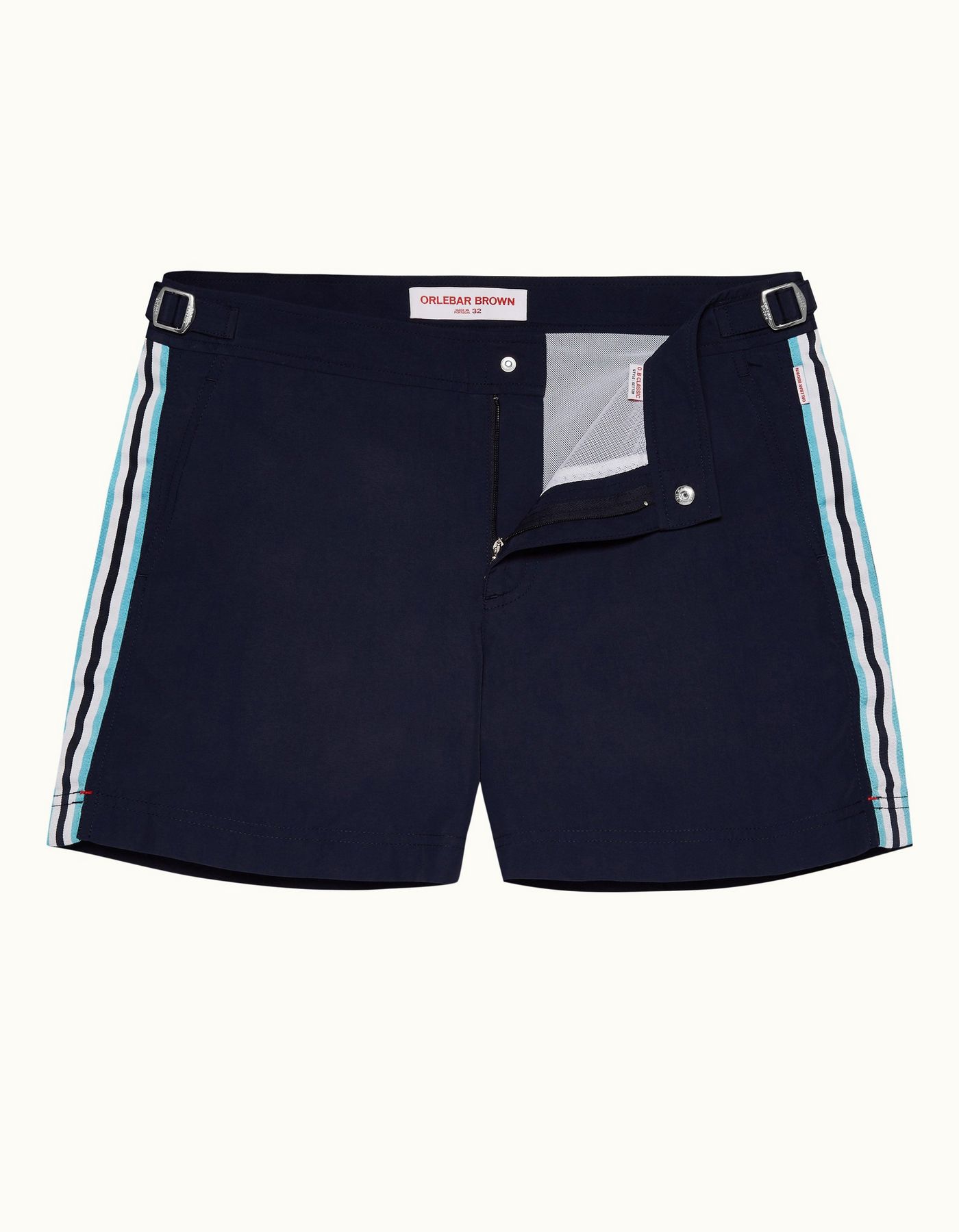 Setter - Mens Navy Shorter-Length Tape Swim Shorts