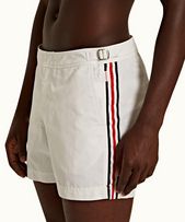 Setter - Mens White Shorter-Length Tape Swim Shorts