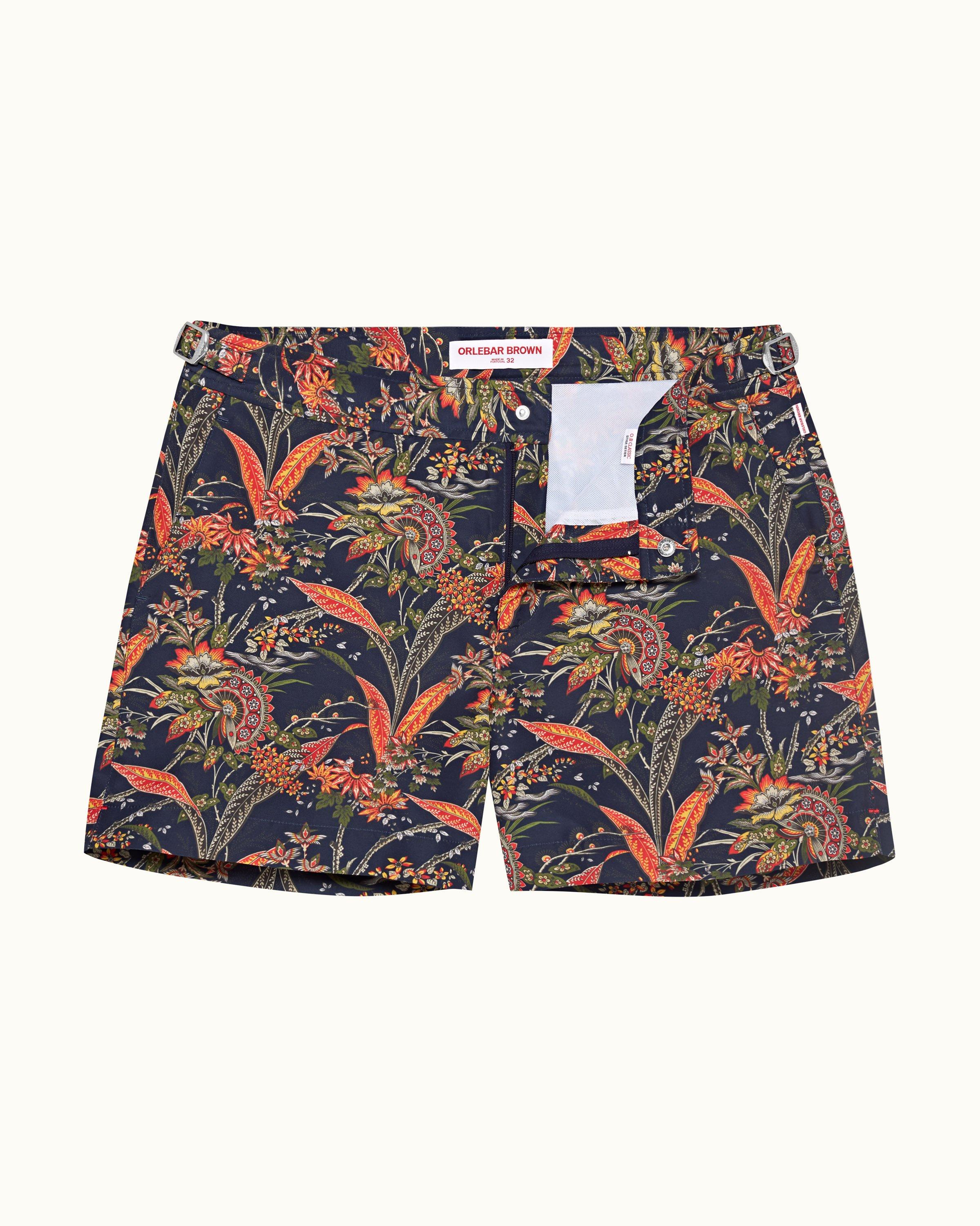 Midnight Navy Lotus Shorter Length Swim Shorts