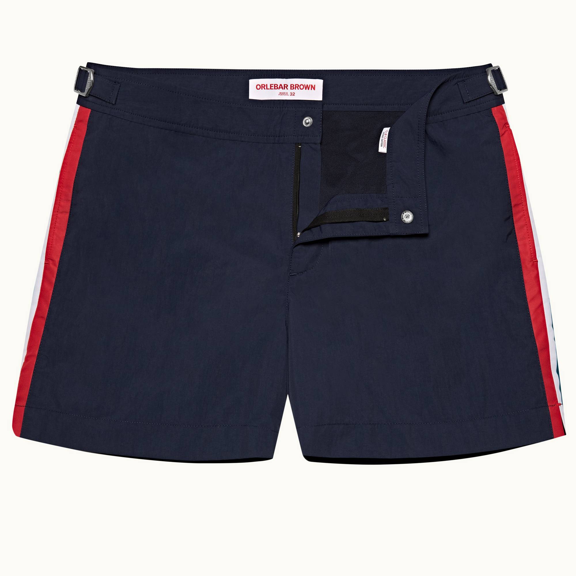 Setter - Mens Navy O.B Stripe Panel Shorter-Length Swim Shorts