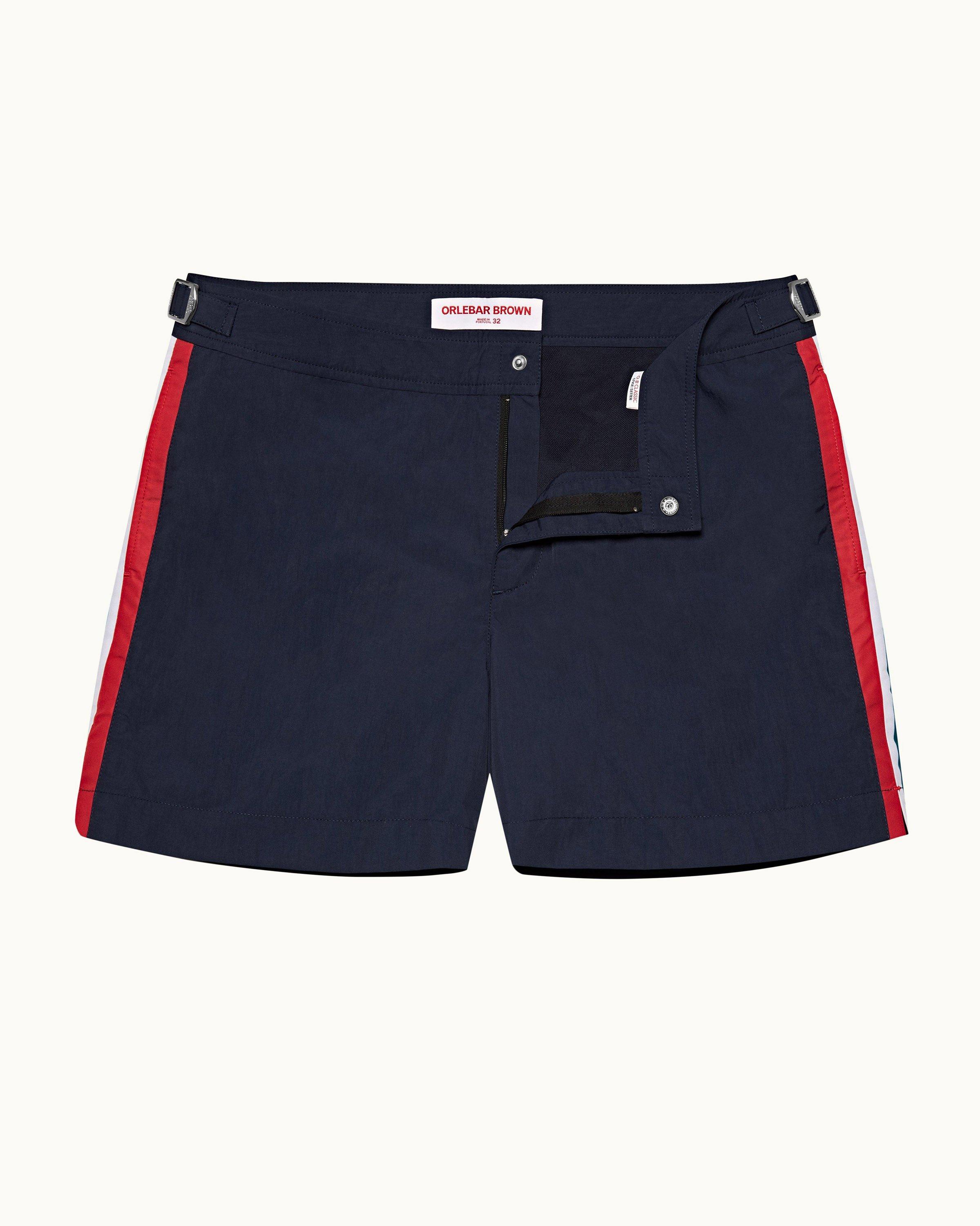 Orlebar Brown Navy O.B Stripe Panel Shorter Length Swim Shorts