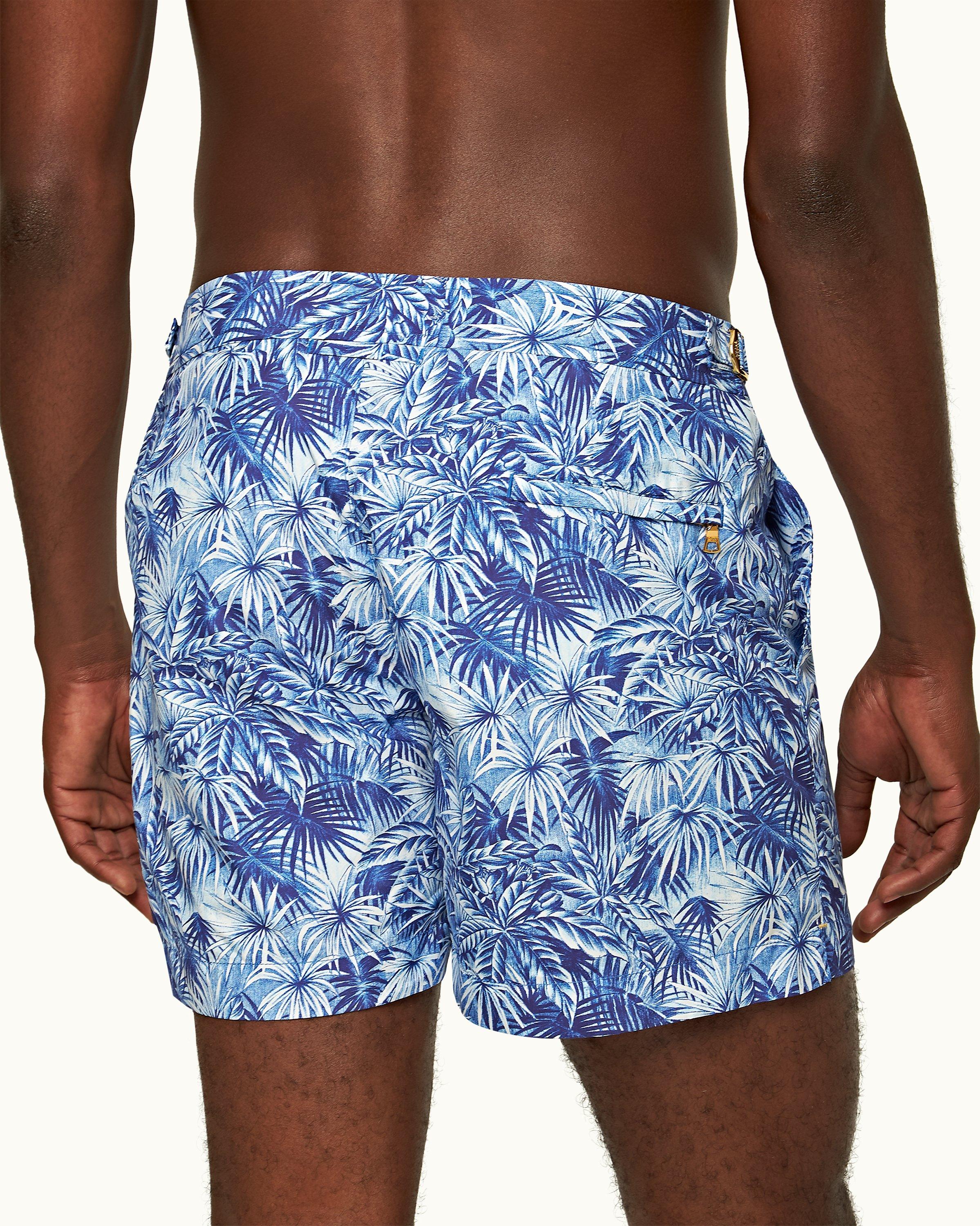 Orlebar Brown| Lagoon Blue Palmed Shorter-Length Swim Shorts