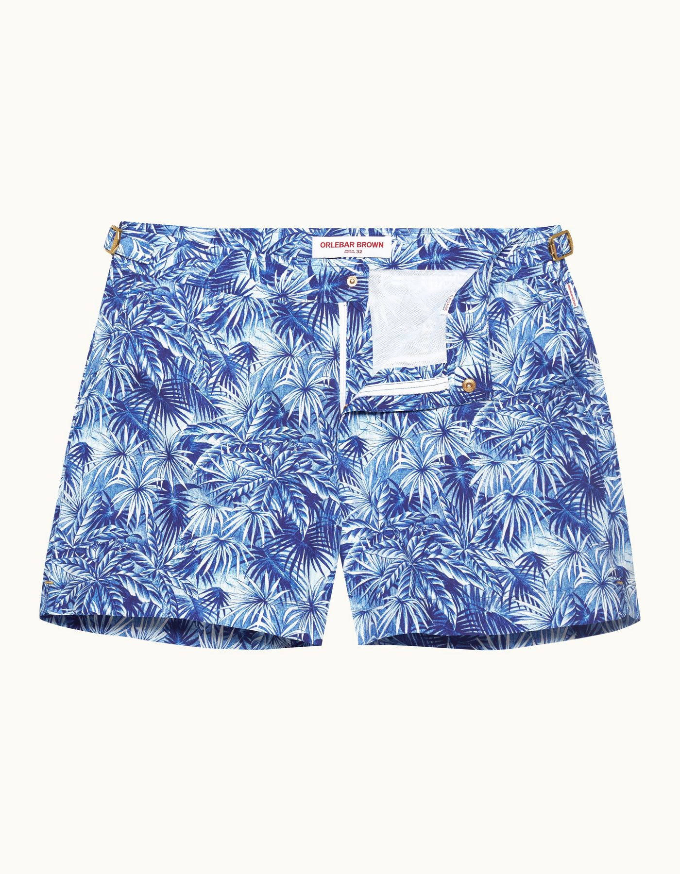 Setter - Mens Lagoon Blue Palmed Shorter-Length Swim Shorts