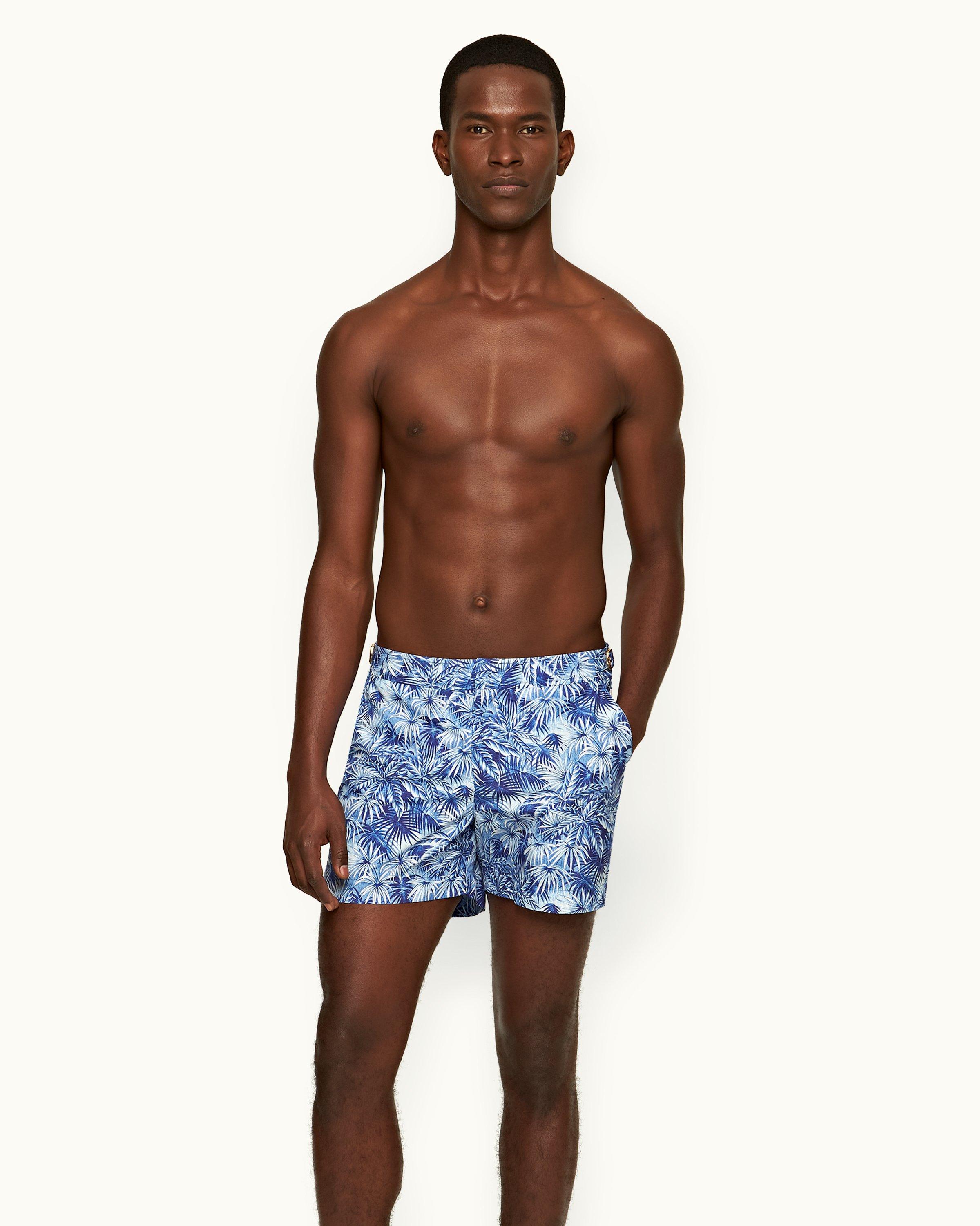 Orlebar Brown| Lagoon Blue Palmed Shorter-Length Swim Shorts