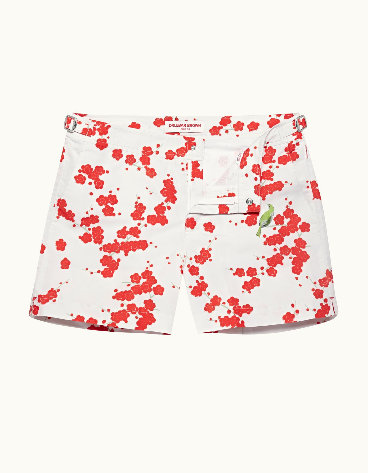 Setter - Mens Blossom Print Shorter-Length Swim Shorts In Red Plum Colour