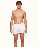 Setter - Mens White Shorter-Length Tape Stripe Swim Shorts