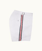 Setter - Mens White Shorter-Length Tape Stripe Swim Shorts
