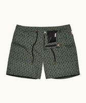 Setter X - Mens Black/Racing Green Orion Print Shorter-Length Swim Shorts