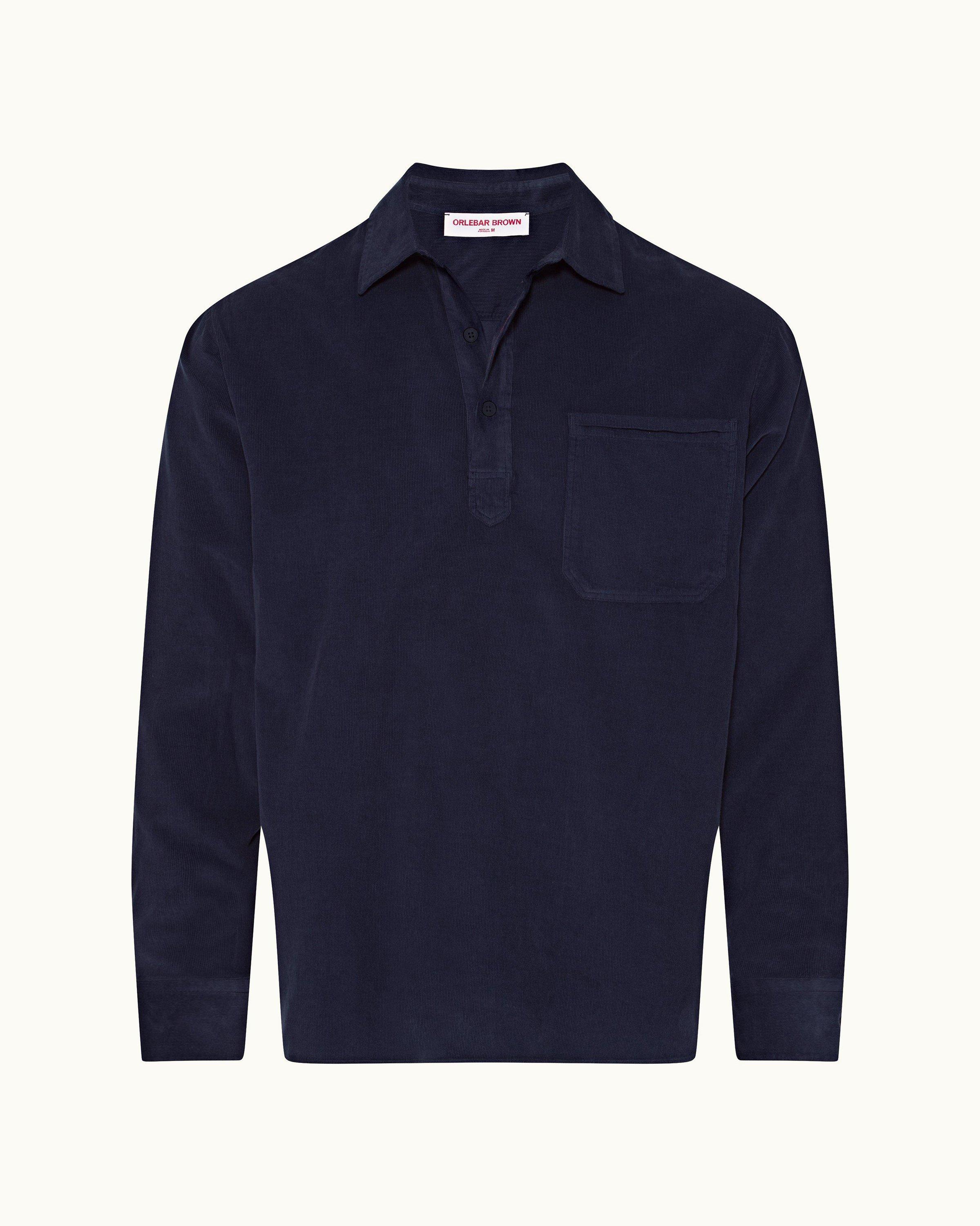 Orlebar Brown Midnight Navy Cord Easy Fit Cotton Overhead Shirt