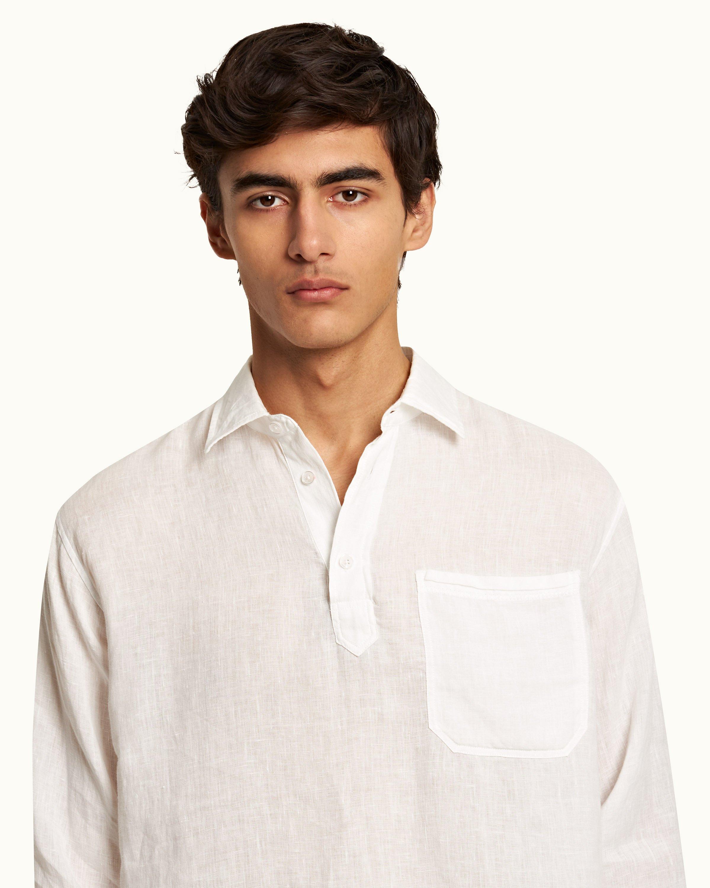 White Relaxed Fit Overhead Laundered Linen Shirt