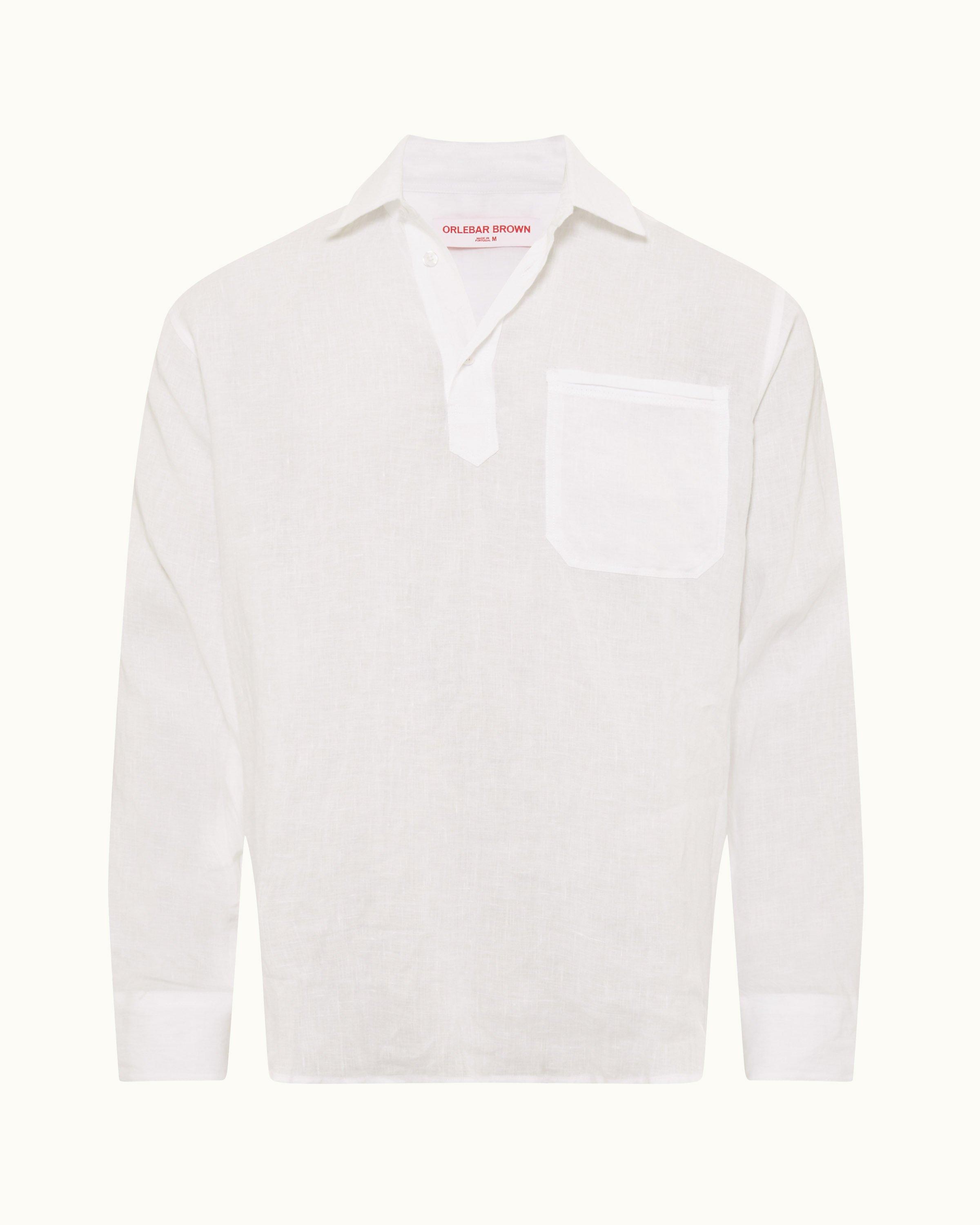 White Relaxed Fit Overhead Laundered Linen Shirt