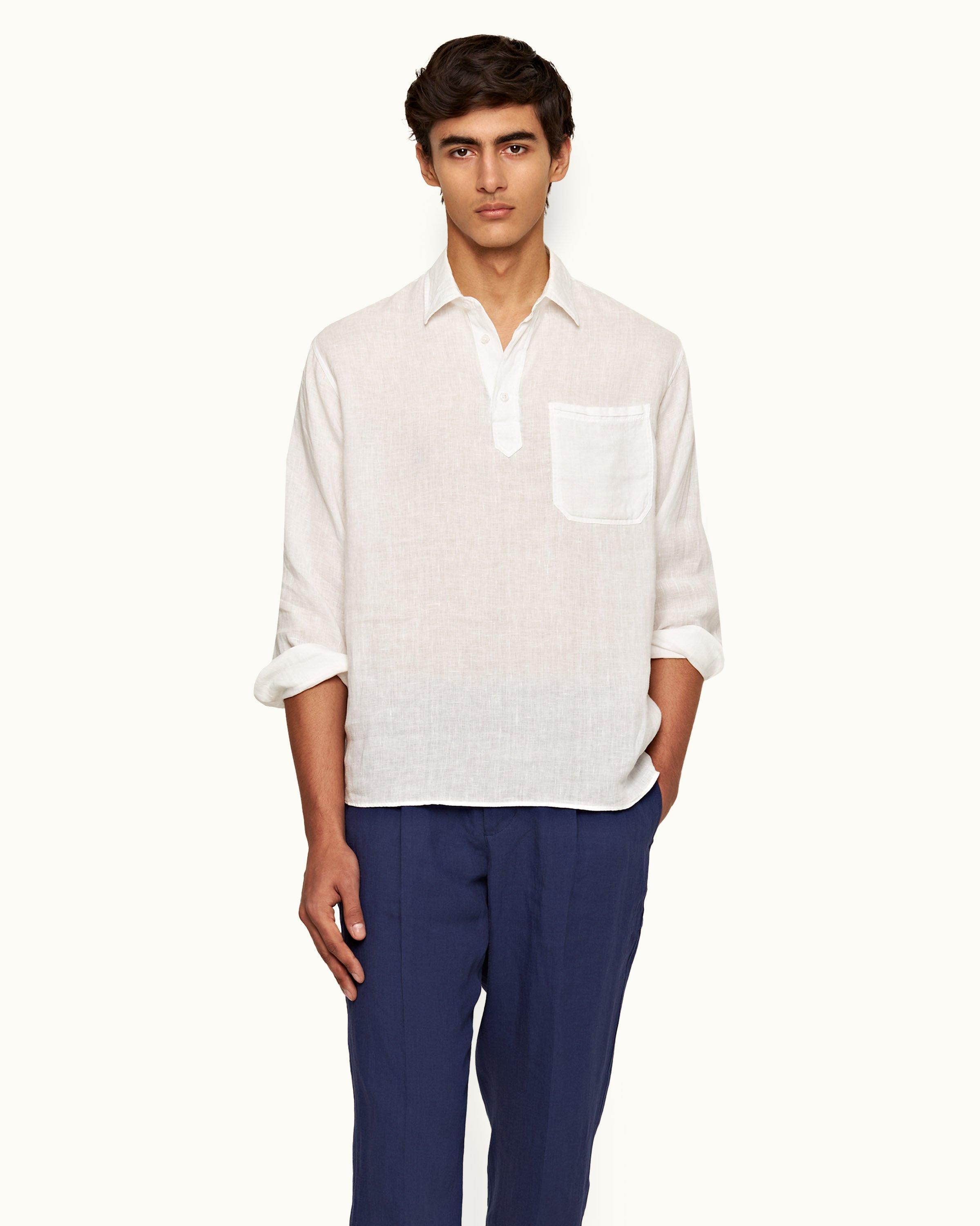 White Relaxed Fit Overhead Laundered Linen Shirt