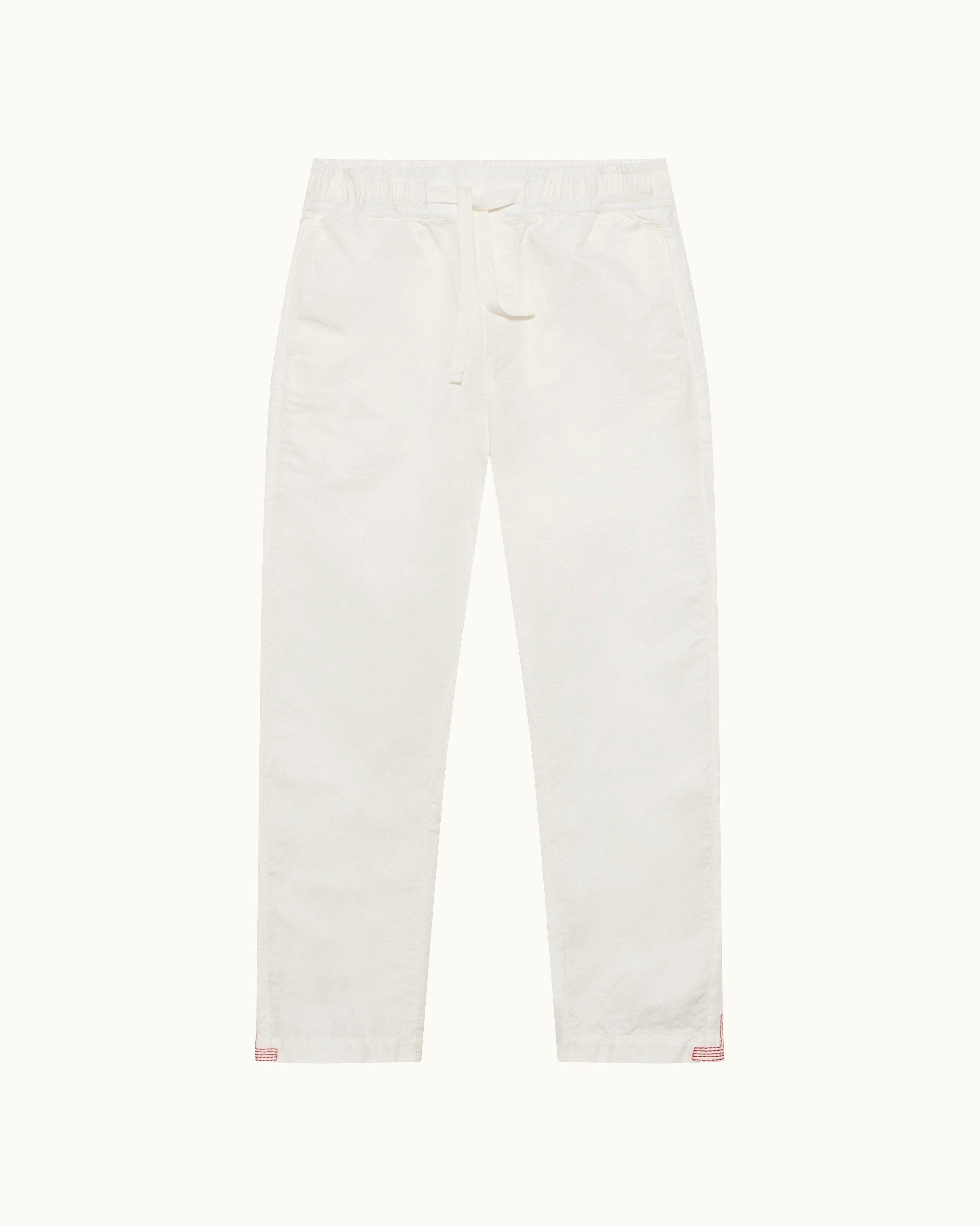 Mens White Pleated Cotton Trousers, Luxury Menswear