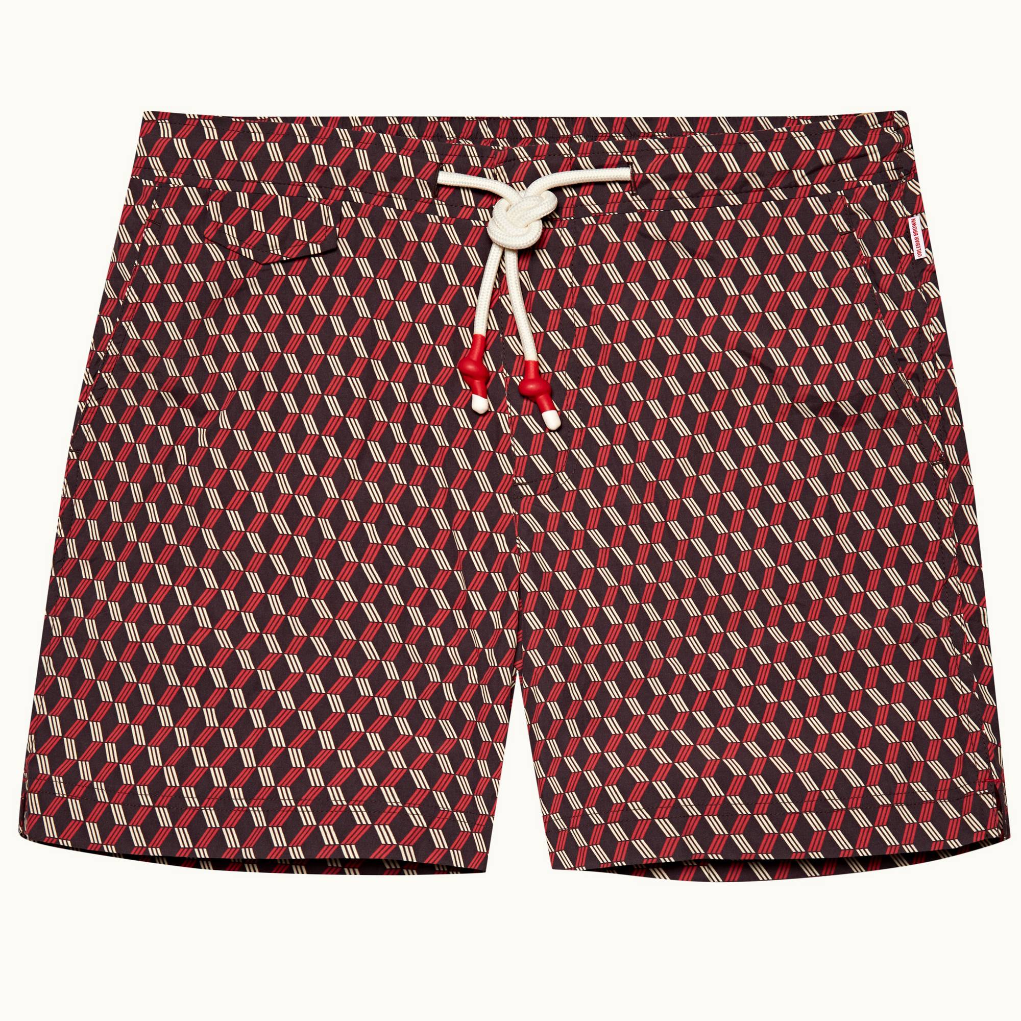 Standard - Mens Truffle/Vermillion Bowline Drawcord Mid-Length Swim Shorts