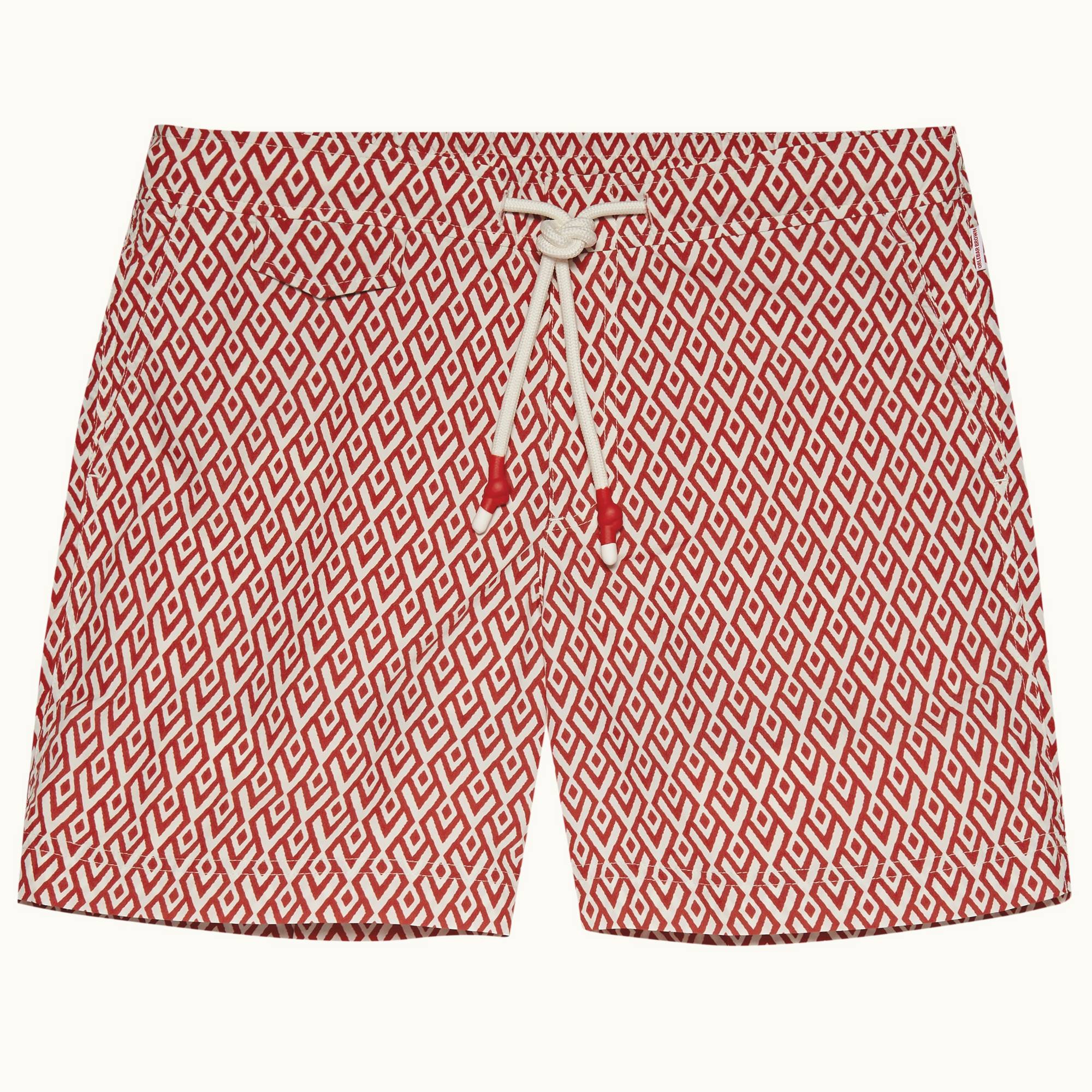 Standard - Mens Summer Red/Cloud Cano Geometric Mid-Length Drawcord Swim Shorts