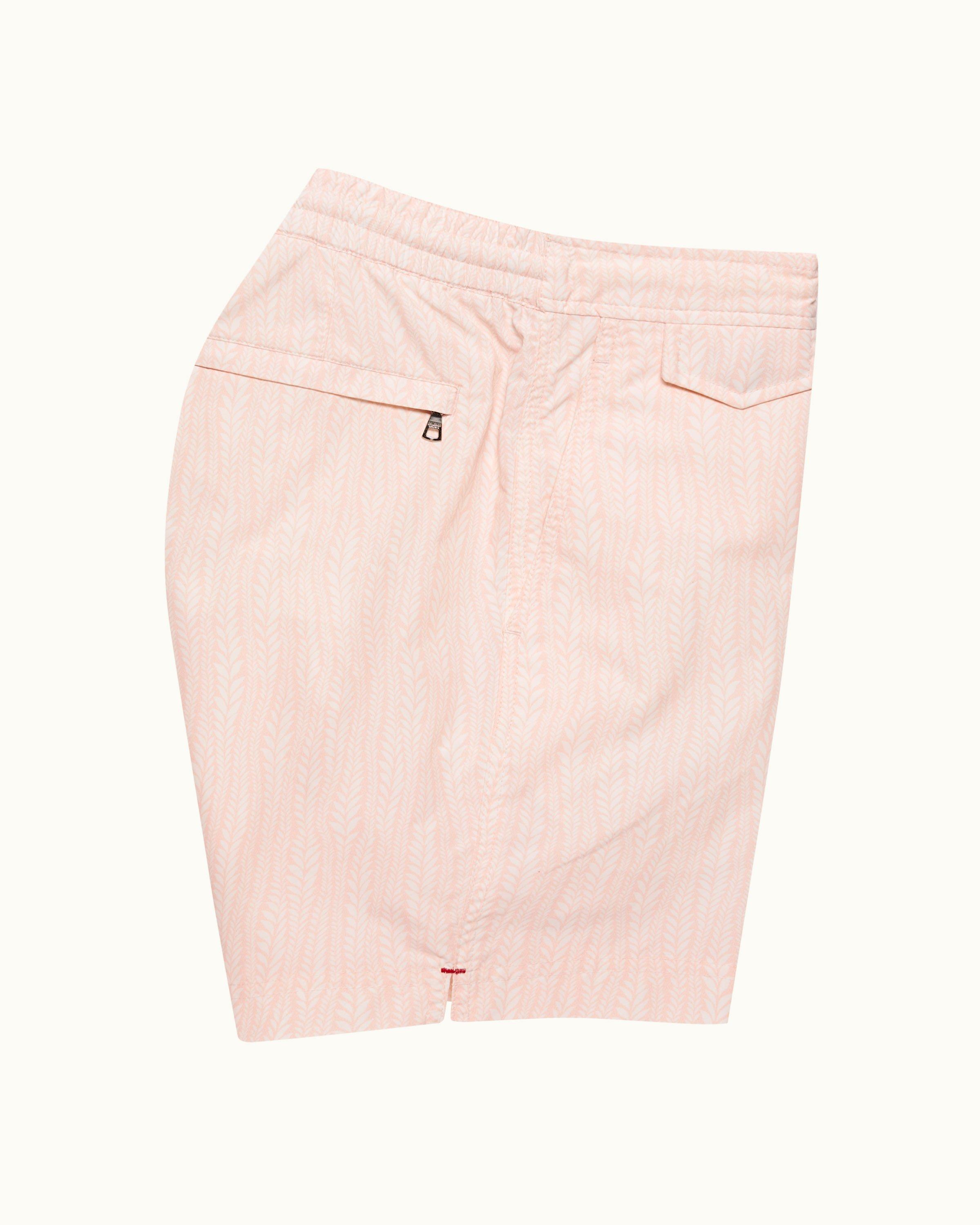 Mens Pink & White Mid-Length Swim Shorts