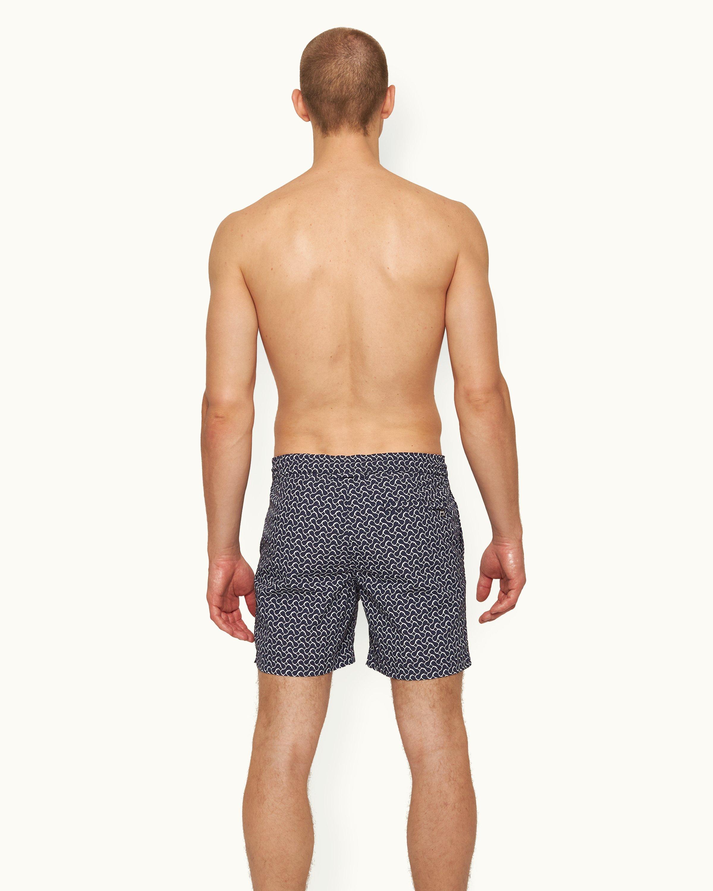 Orlebar Brown| Midnight Navy Geometric Mid-Length Drawcord Swim Shorts