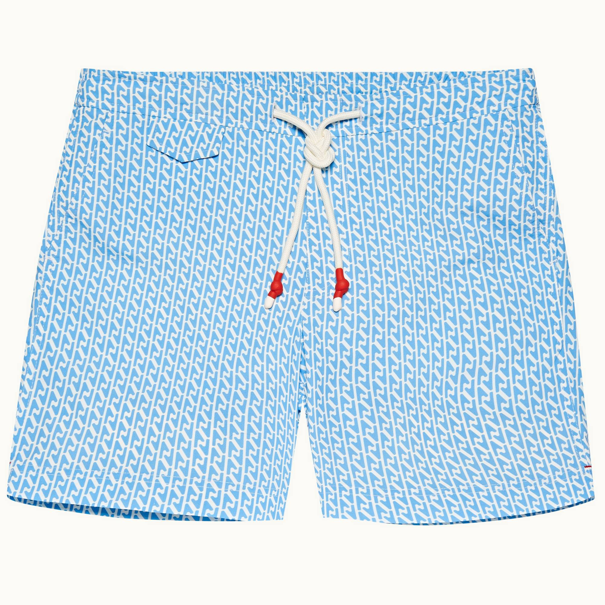 Standard - Mens Mirage Blue Geo Navan Print Mid-Length Drawcord Swim Shorts
