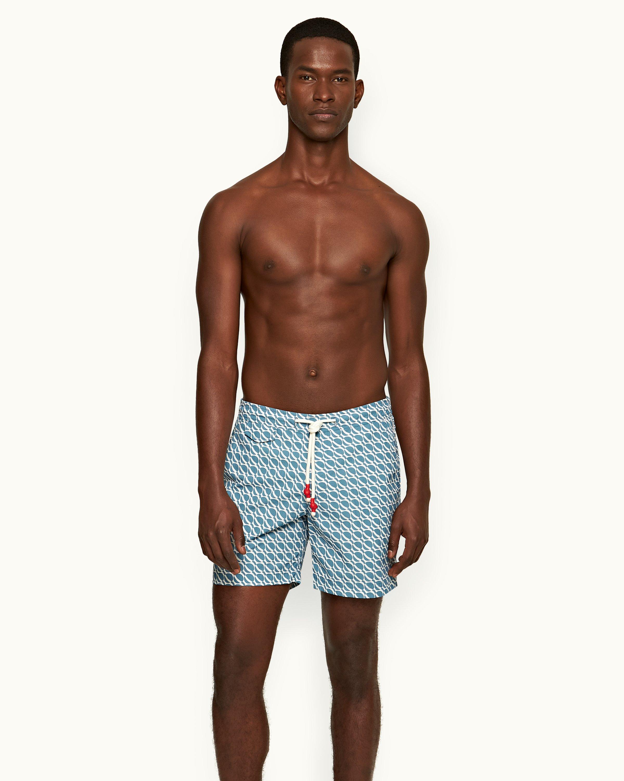 Orlebar Brown| Wish Blue Orbit Mid-Length Drawcord Swim Shorts