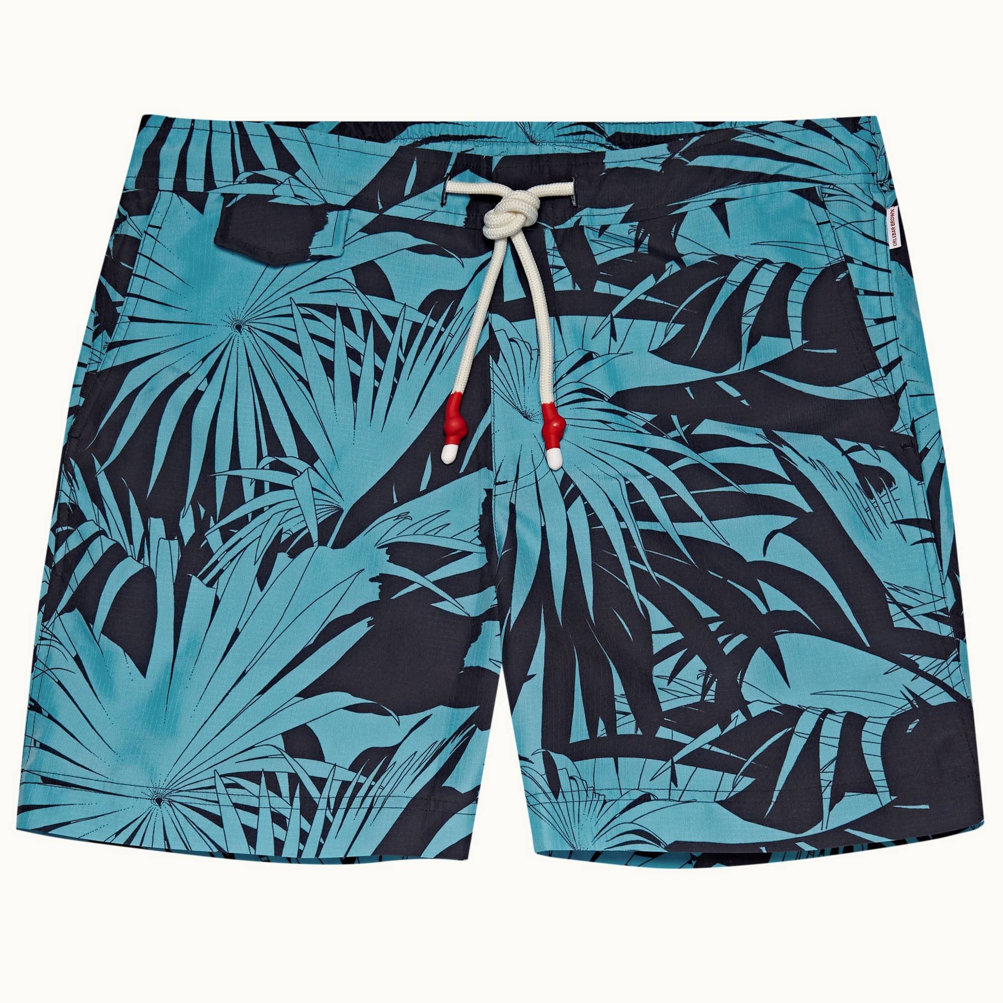 Standard - Mens Cerulean Palmetto Print Mid-Length Drawcord Swim Shorts
